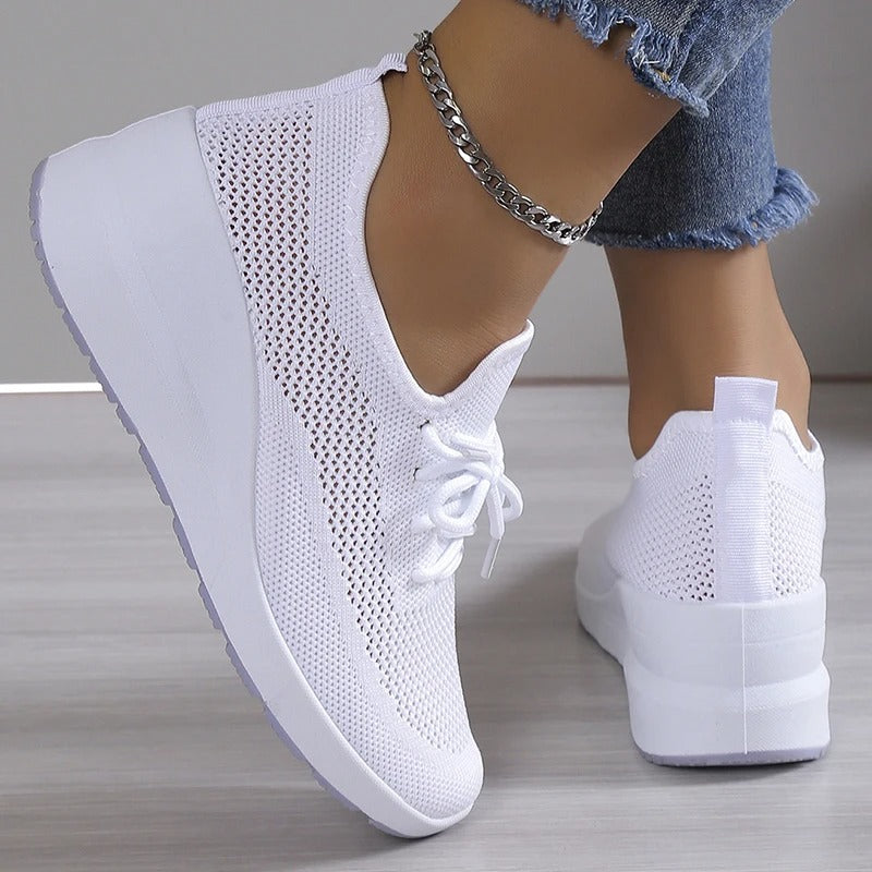 Lace-Up Sneakers Women – Textured Knit Upper & Low-Top Structure