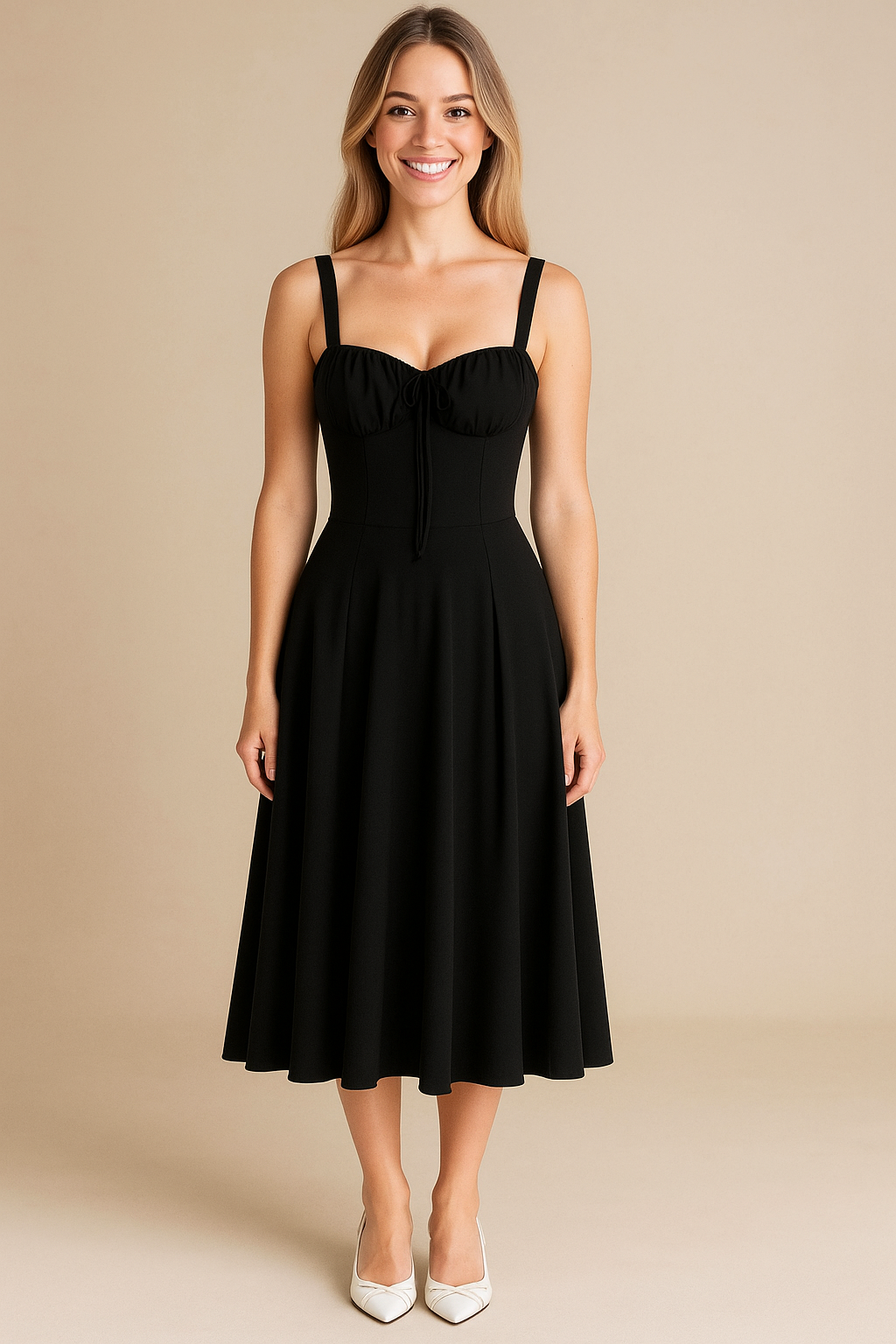Lace-Up Back Midi Dress with Bow