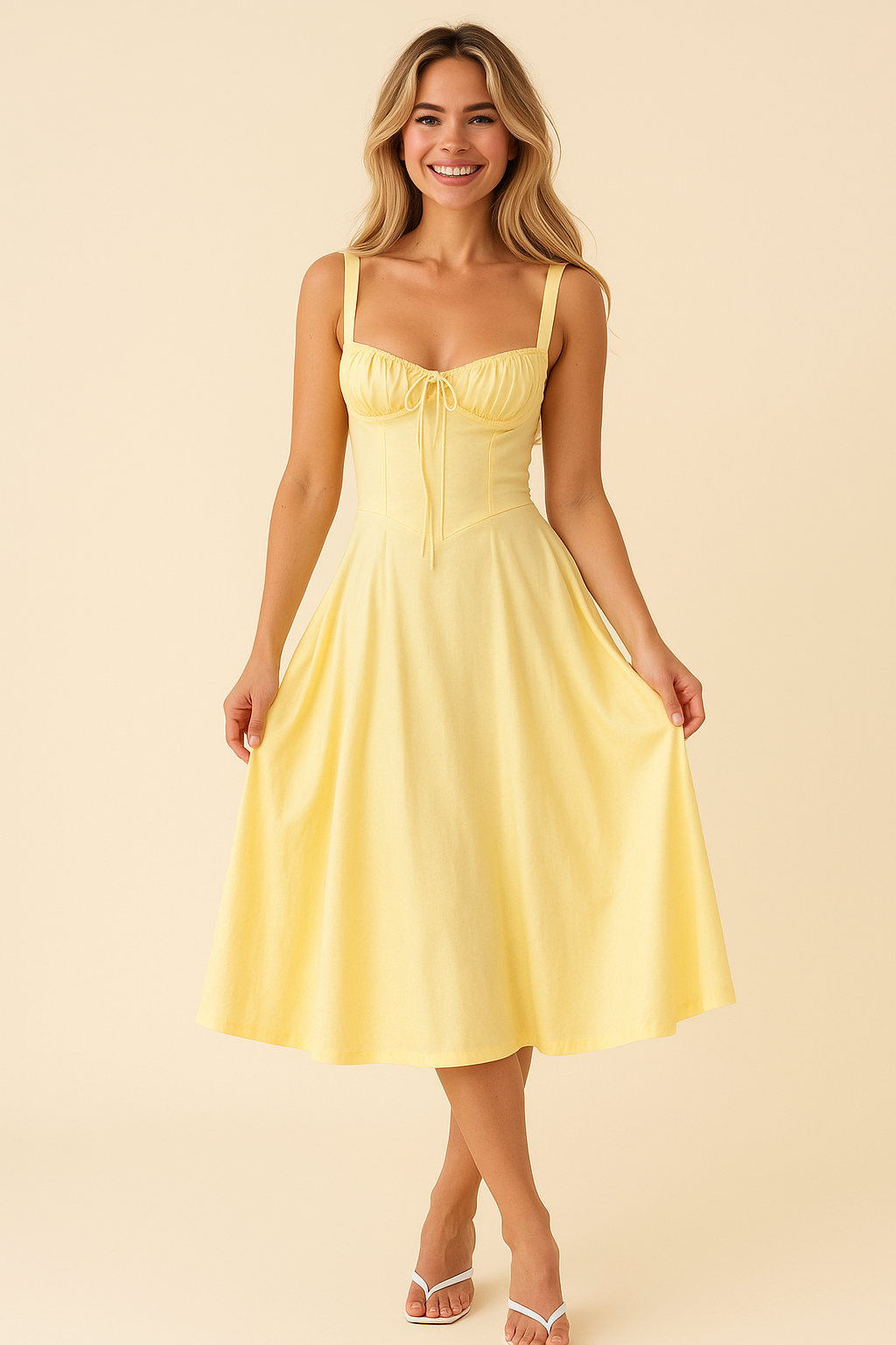 Lace-Up Back Midi Dress with Bow