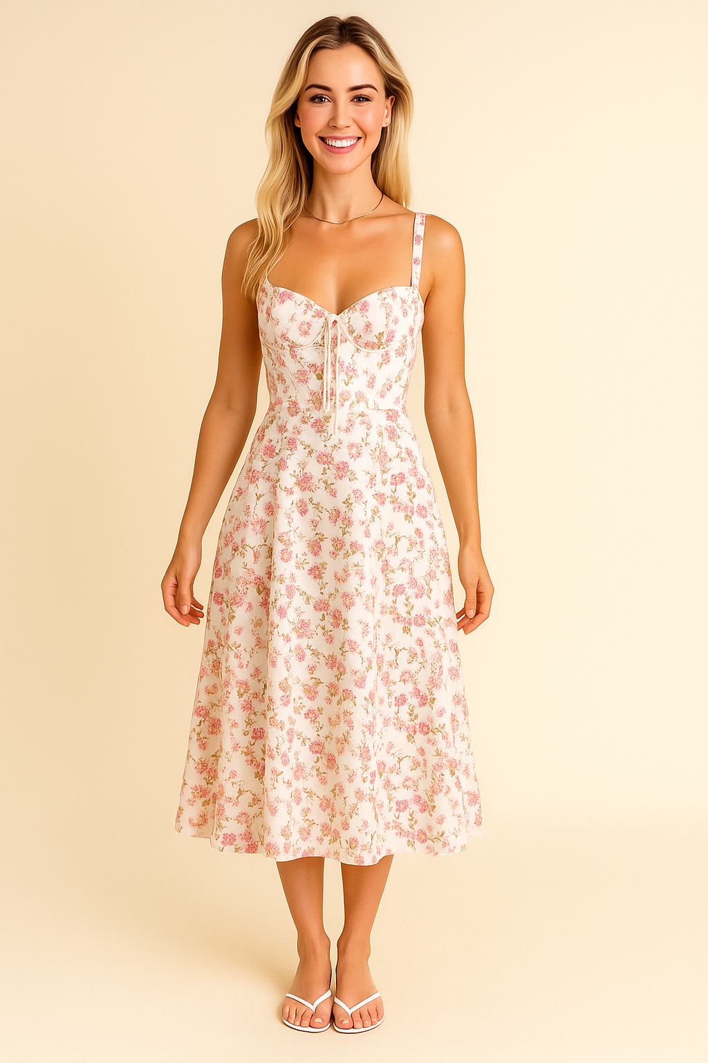 Lace-Up Back Midi Dress with Bow