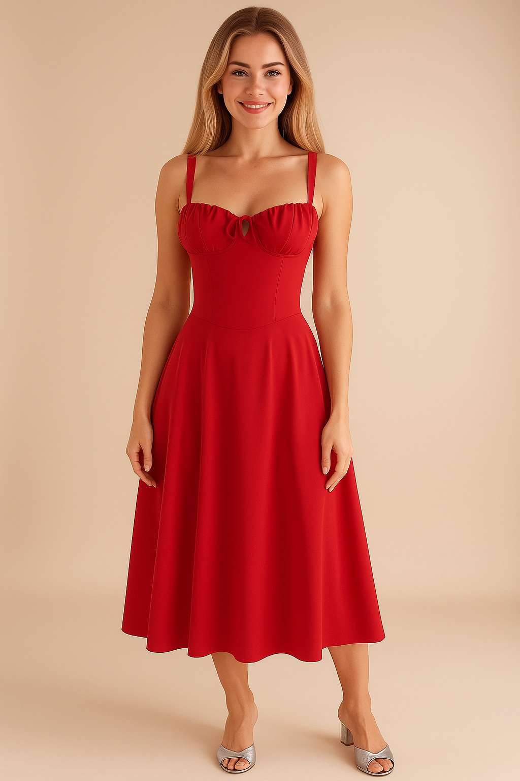 Lace-Up Back Midi Dress with Bow