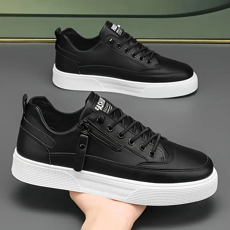 Lace-Up Low-Top Sneakers with Side Zip for Men