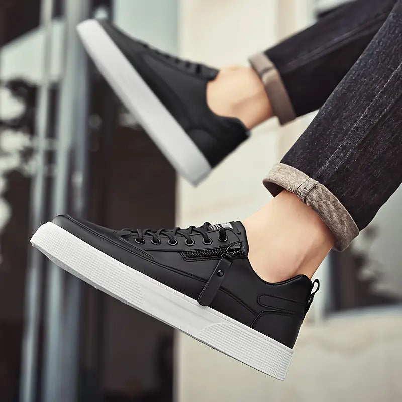Lace-Up Low-Top Sneakers with Side Zip for Men