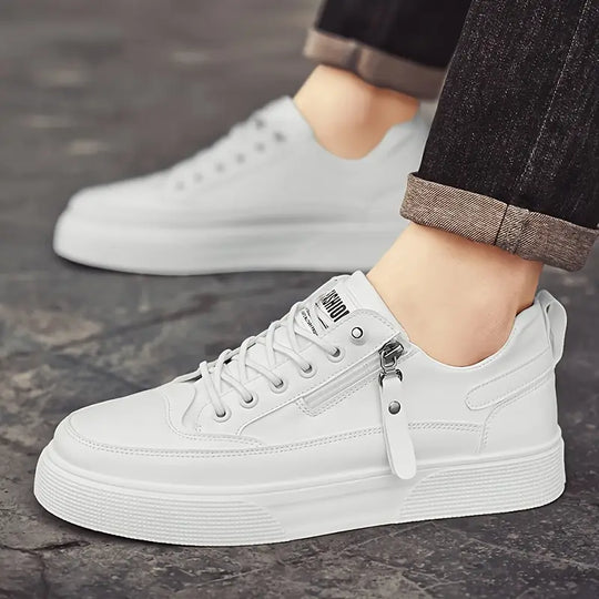 Lace-Up Low-Top Sneakers with Side Zip for Men