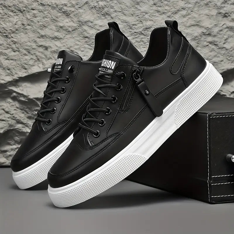 Lace-Up Low-Top Sneakers with Side Zip for Men