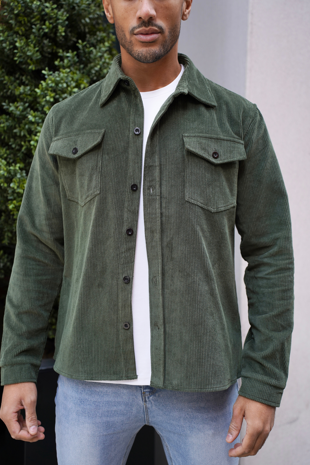 Long-Sleeve Shirt Men - Button-Up Front with Chest Flap Pockets