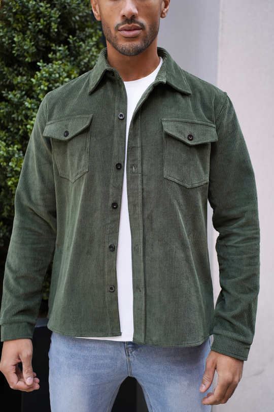 Long-Sleeve Shirt Men - Button-Up Front with Chest Flap Pockets