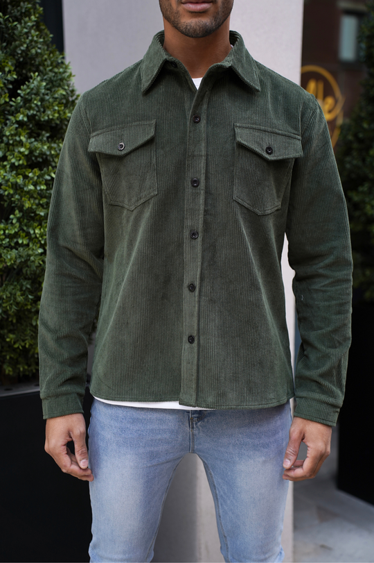 Long-Sleeve Shirt Men - Button-Up Front with Chest Flap Pockets