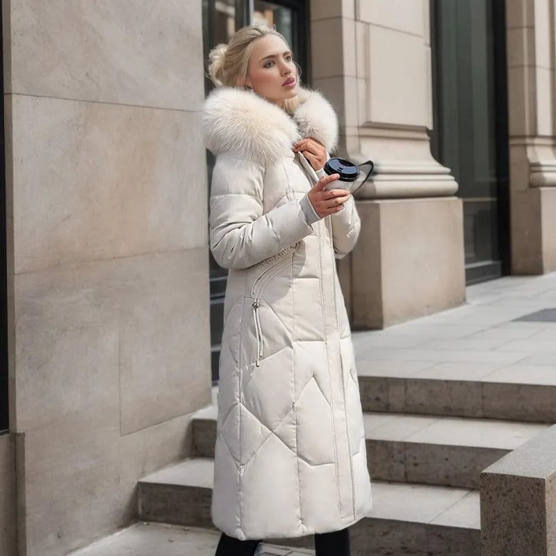 Long Puffer Parka with Faux Fur for Women