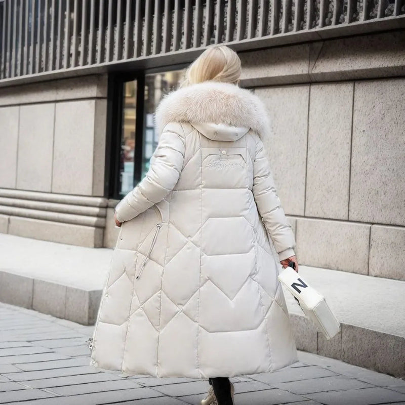 Long Puffer Parka with Faux Fur for Women