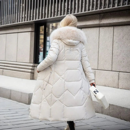 Long Puffer Parka with Faux Fur for Women