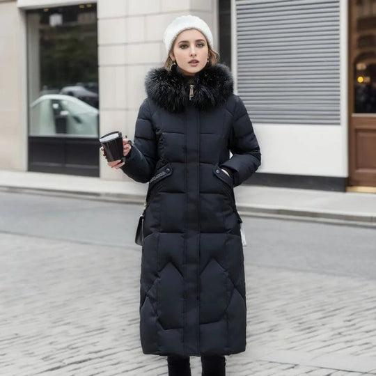 Long Puffer Parka with Faux Fur for Women