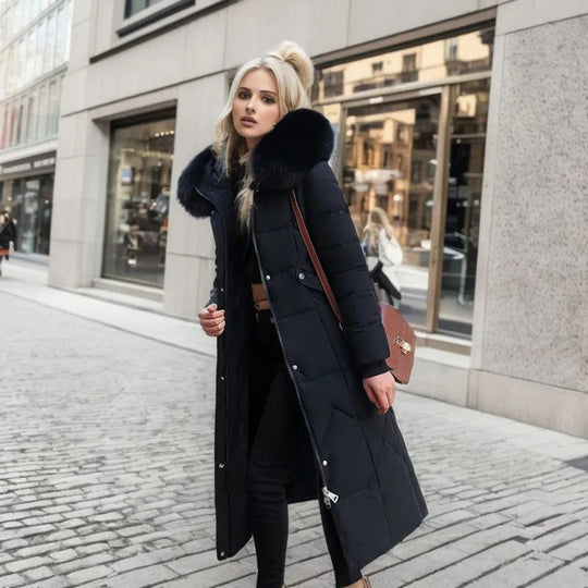 Long Puffer Parka with Faux Fur for Women