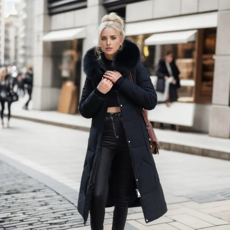 Long Puffer Parka with Faux Fur for Women