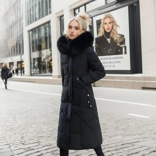 Long Puffer Parka with Faux Fur for Women