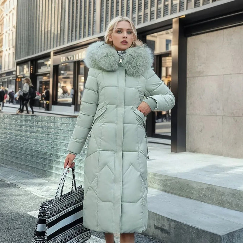 Long Puffer Parka with Faux Fur for Women