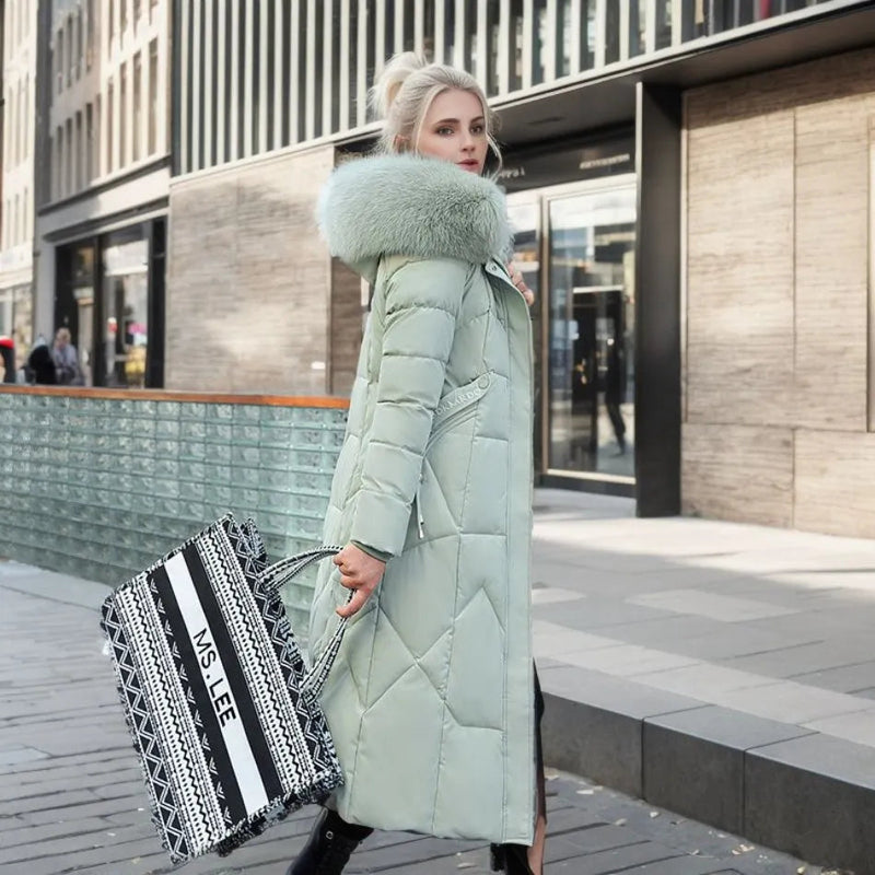 Long Puffer Parka with Faux Fur for Women