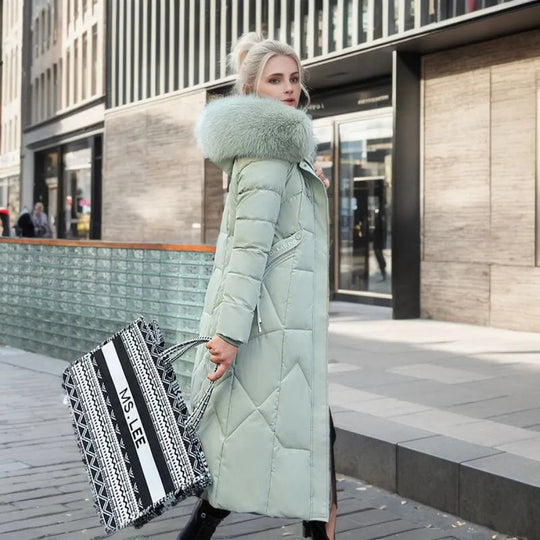Long Puffer Parka with Faux Fur for Women