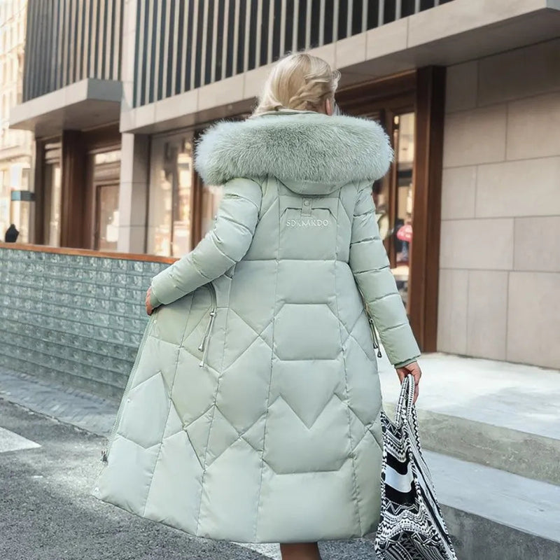 Long Puffer Parka with Faux Fur for Women