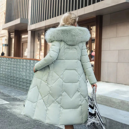 Long Puffer Parka with Faux Fur for Women