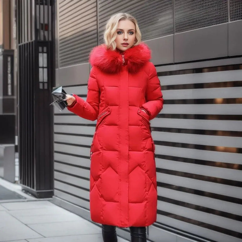 Long Puffer Parka with Faux Fur for Women