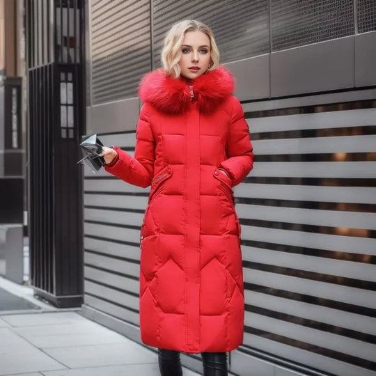 Long Puffer Parka with Faux Fur for Women
