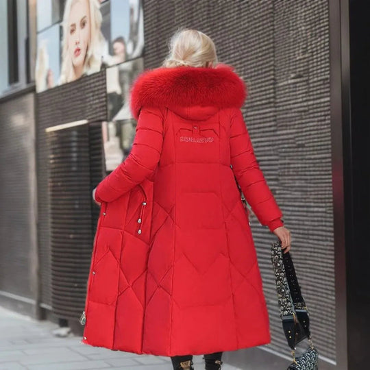 Long Puffer Parka with Faux Fur for Women