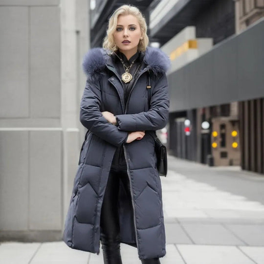 Long Puffer Parka with Faux Fur for Women