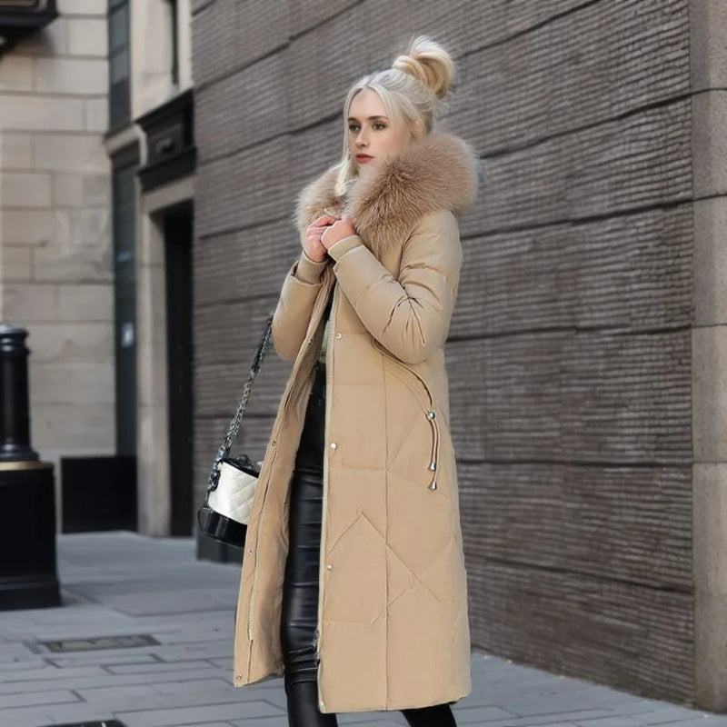 Long Puffer Parka with Faux Fur for Women