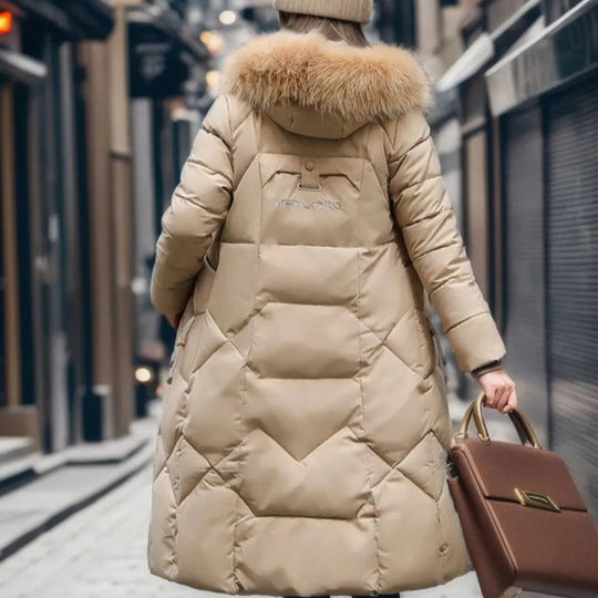 Long Puffer Parka with Faux Fur for Women