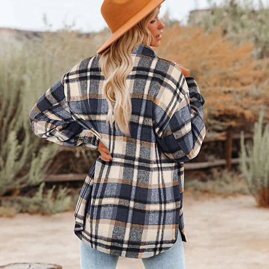 Long Sleeve Checked Coat for Women