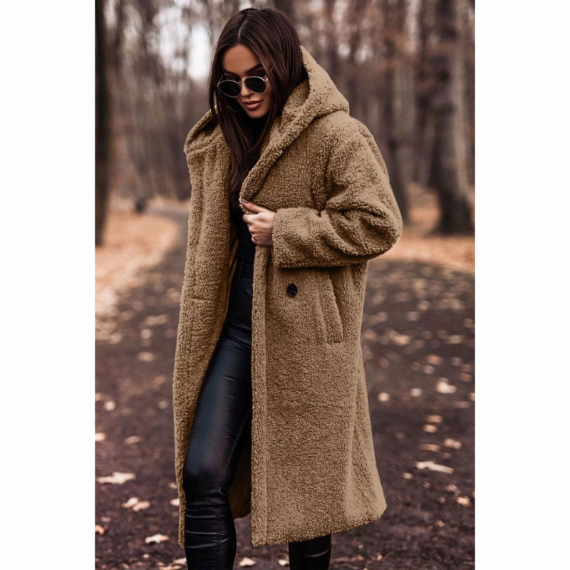Long Teddy Coat with Hood for Women