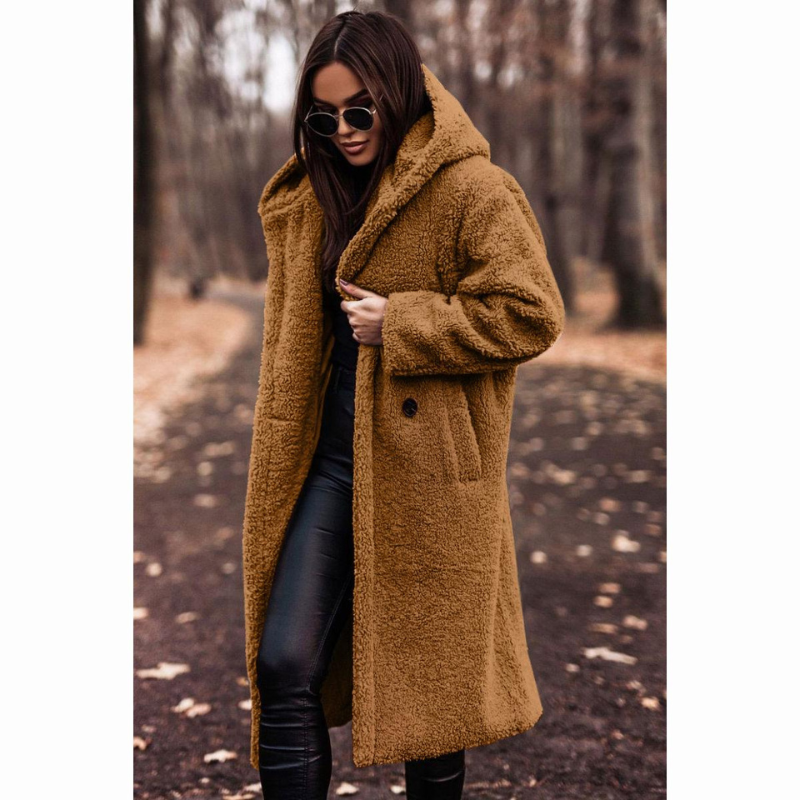 Long Teddy Coat with Hood for Women