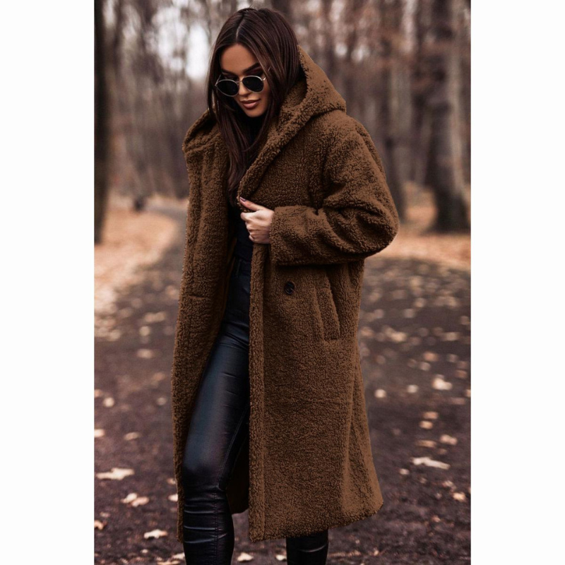 Long Teddy Coat with Hood for Women