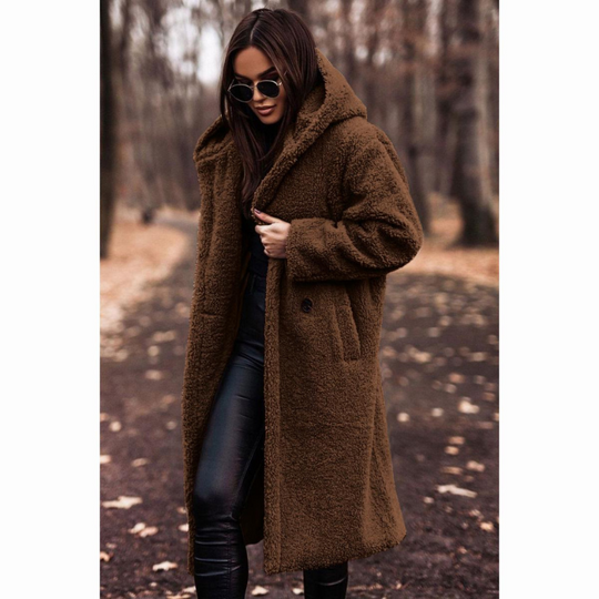 Long Teddy Coat with Hood for Women