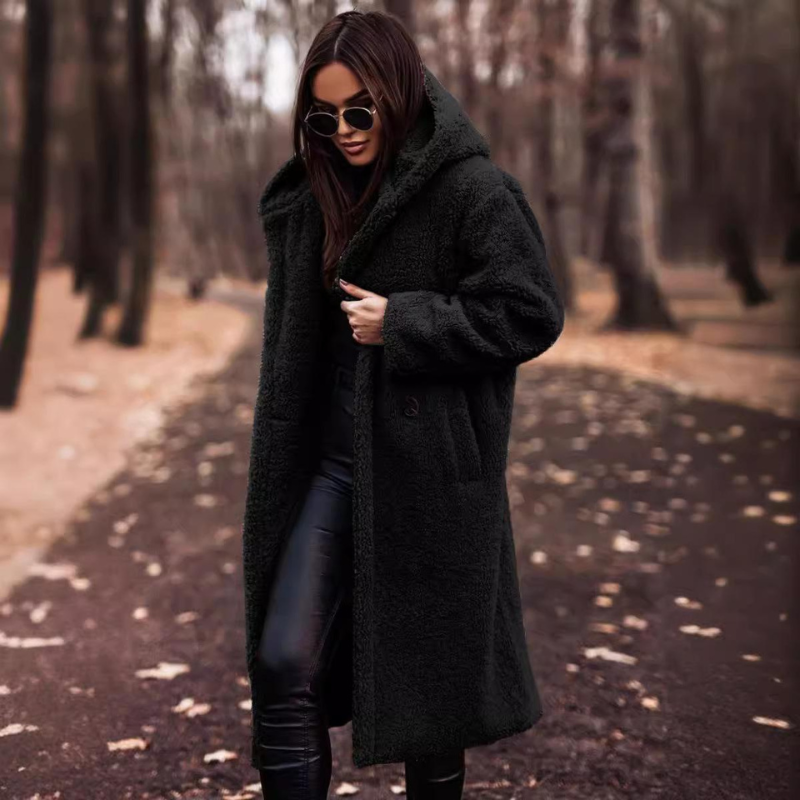 Long Teddy Coat with Hood for Women