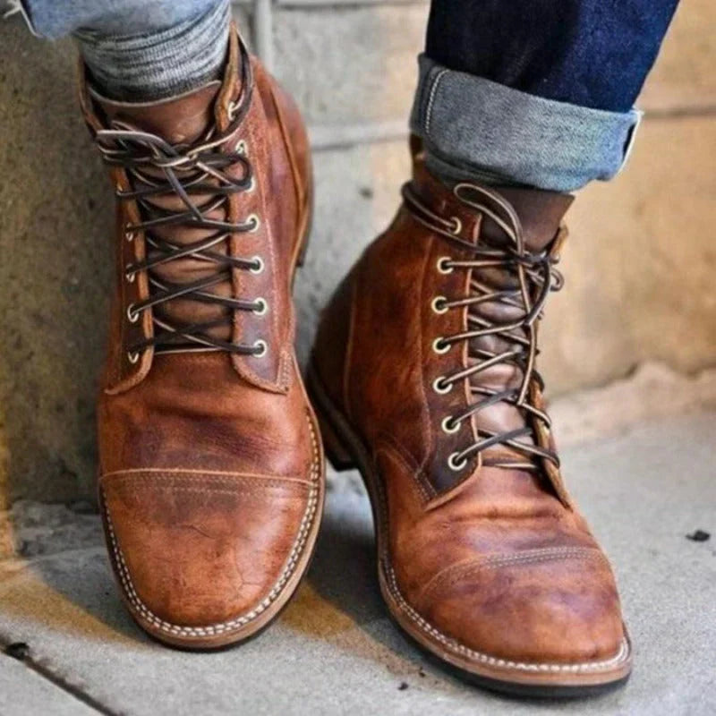 Men’s Lace-Up Ankle Boots - Panelled Upper & Textured Design