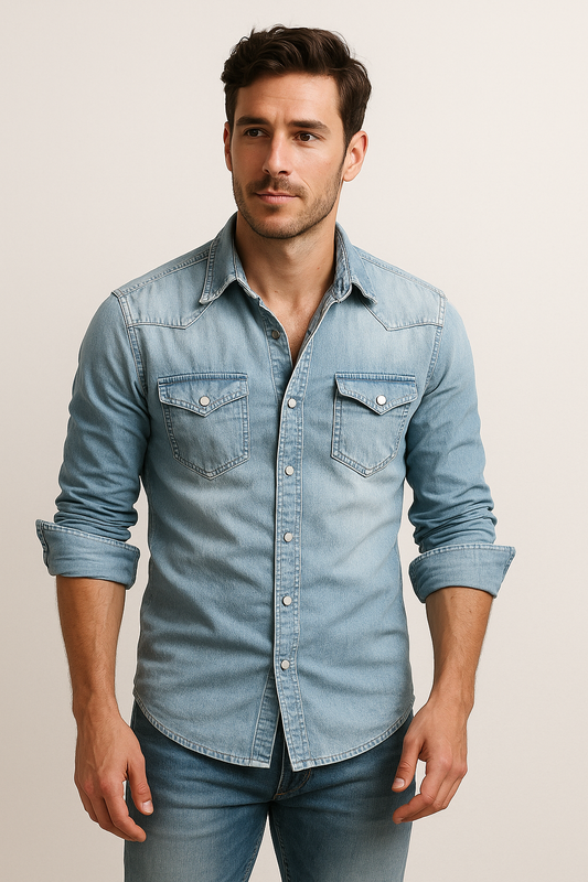 Men's Long Sleeve Denim Shirt | Button Placket