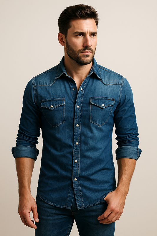 Men's Long Sleeve Denim Shirt | Button Placket