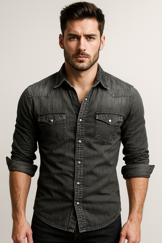 Men's Long Sleeve Denim Shirt | Button Placket
