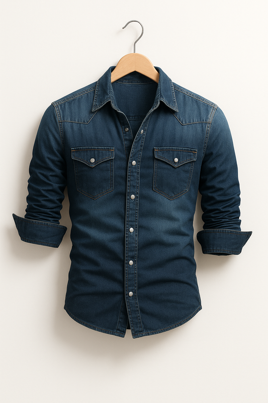 Men's Long Sleeve Denim Shirt | Button Placket