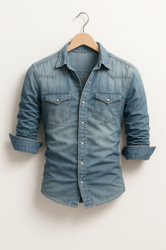 Men's Long Sleeve Denim Shirt | Button Placket