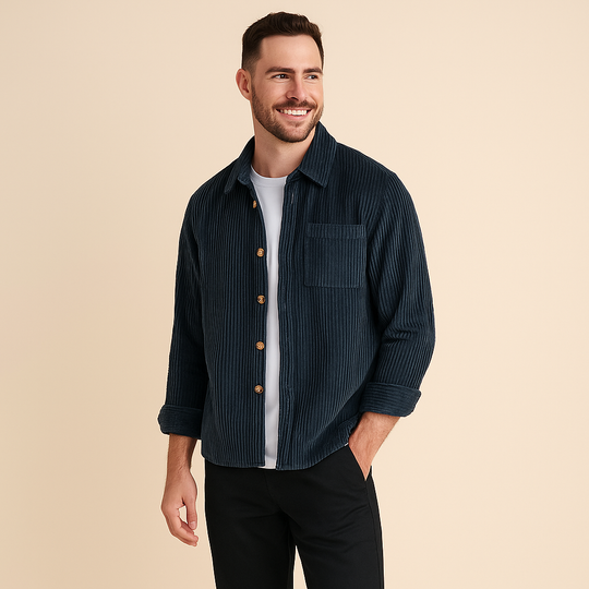 Men's Ribbed Texture Long Sleeve Corduroy Shirt