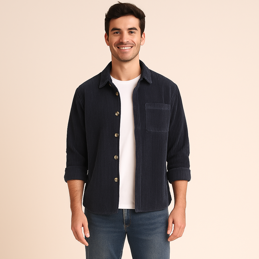 Men's Ribbed Texture Long Sleeve Corduroy Shirt