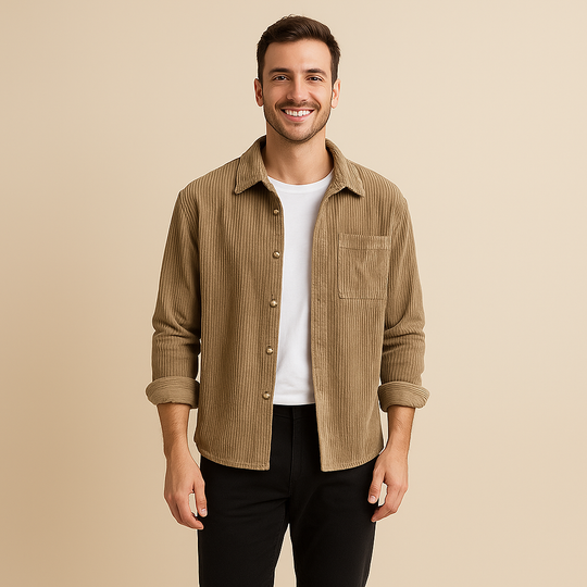 Men's Ribbed Texture Long Sleeve Corduroy Shirt