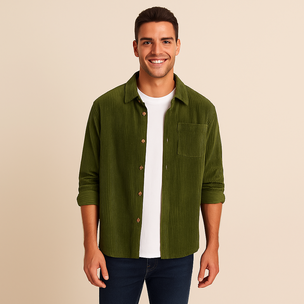 Men's Ribbed Texture Long Sleeve Corduroy Shirt