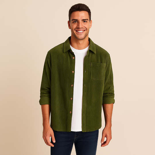 Men's Ribbed Texture Long Sleeve Corduroy Shirt