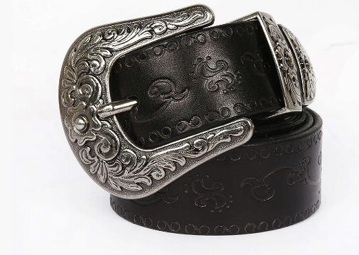 Men’s Western-Style Belt - Engraved Buckle & Embossed Strap