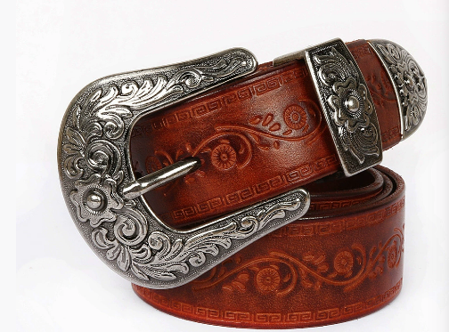 Men’s Western-Style Belt - Engraved Buckle & Embossed Strap