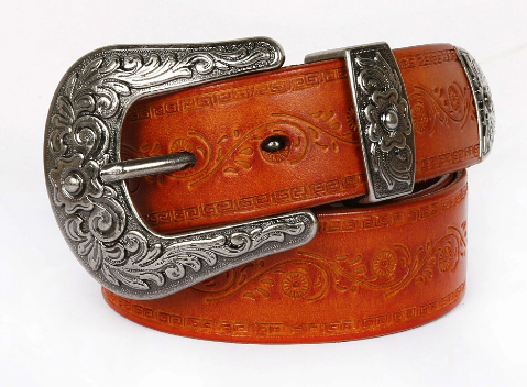 Men’s Western-Style Belt - Engraved Buckle & Embossed Strap
